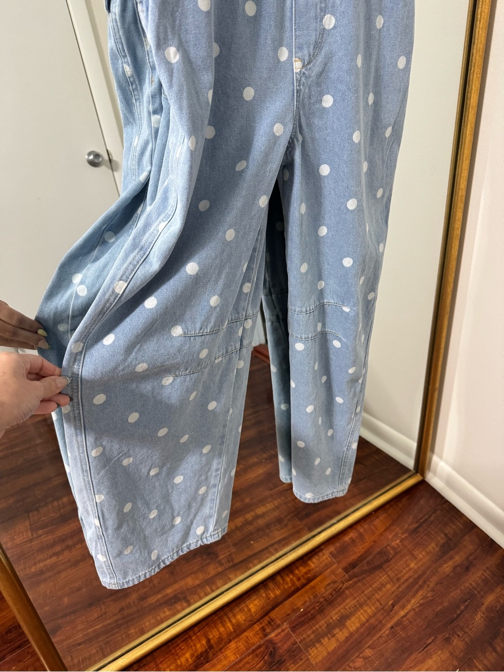 Peach Love California Light Blue Polka Dot BARREL Overall - Picture 2 of 2